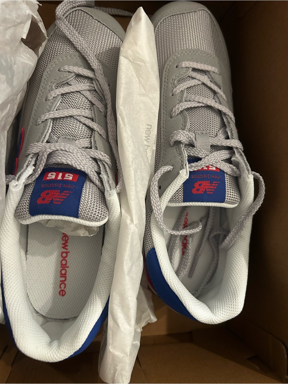 New Balance Gray Sneakers with Blue and Red Accents (Kids)